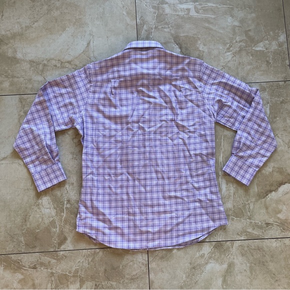 David Donahue Trim Fit Purple Plaid Dress Shirt - Picture 5 of 7